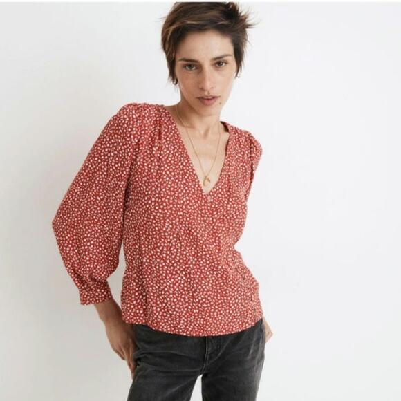 Madewell Tops - Madewell Size L Kinston Side Button Wrap Top Park Picnic Kilt Red TINY FLAW